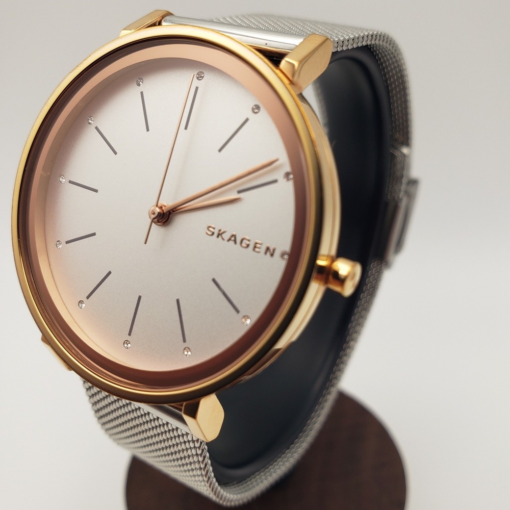 Skagen Hald Wristwatch Womens Two-Tone SKW2506 Crystal Mesh Band Quartz 34mm